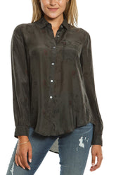 100% Silk long sleeve blouse in Charcoal