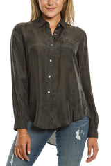 100% Silk long sleeve blouse in Charcoal