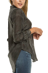 100% Silk long sleeve blouse in Charcoal