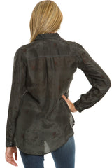 100% Silk long sleeve blouse in Charcoal