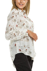 100% Silk long sleeve blouses in Natural