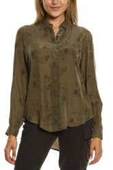100% Silk long sleeves blouse in Olive