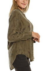 100% Silk long sleeves blouse in Olive