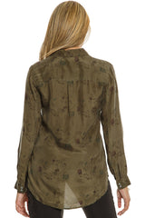 100% Silk long sleeves blouse in Olive