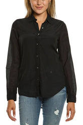 Silk long sleeve blouse in Caviar