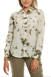 Silk long sleeve blouse in Olive Tie