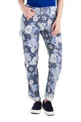 100% Silk rolled cargo pants in Ocean Flowers