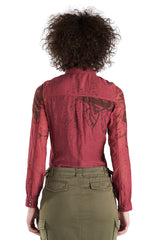 Silk long sleeves blouse in Burgundy
