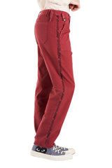 Skinny pants with embroidery in Burgundy
