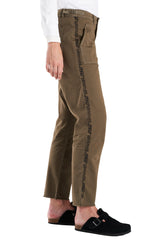 Cargo pants with embroidery on side seam in New Olive