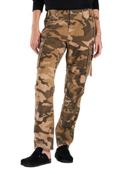 Silk cargo pants with embroidery pocket in Sand Camo