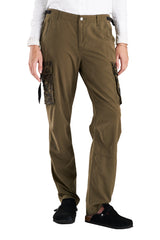 Silk cargo pants with embroidery pocket in New Olive