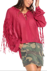 FRINGED OVERSIZE TOP - RED - Da-Nang