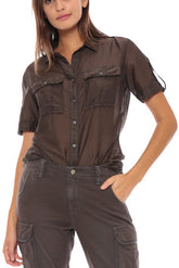 BUTTON UP UTILITY SHORT SLEEVE SHIRT - PEPPER - Da-Nang