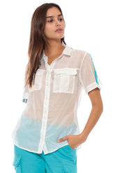 BUTTON UP UTILITY SHORT SLEEVE SHIRT - WHITE - Da-Nang
