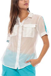 BUTTON UP UTILITY SHORT SLEEVE SHIRT - WHITE - Da-Nang