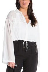 SURPLUS CROP BELL BOTTOM SLEEVE SHIRT - WHITE - Da-Nang