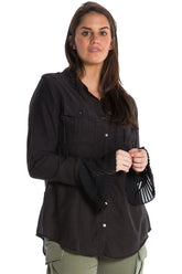 MILITARY PLEATED CUFF SILK SHIRT - BLACK - Da-Nang