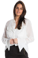 MILITARY PLEATED CUFF SILK SHIRT - WHITE - Da-Nang