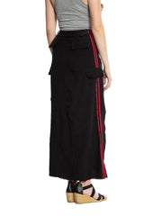 100% Silk long skirt in Caviar with stripe side tapes