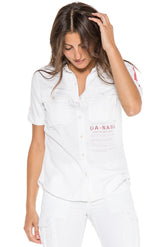 BUTTON UP UTILITY SHORT SLEEVE SHIRT - WHITE - Da-Nang