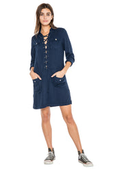 LACE UP DRESS - NAVY - Da-Nang