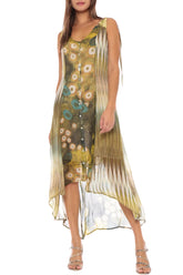 BUTTON FRONT DRESS - GREEN PATCHWORK - Da-Nang