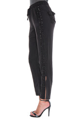 MILITARY TRACK PANT WITH SEQUIN STRIPES - BLACK - Da-Nang