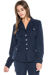 100% Silk long sleeve jacket with lining in Navy