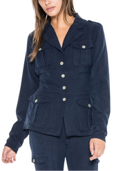 100% Silk long sleeve jacket with lining in Navy
