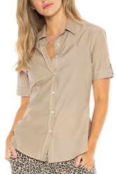 BUTTON UP UTILITY SHORT SLEEVE SHIRT- OXFORD TAN - Da-Nang