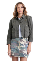 Collared crop jacket in Olive