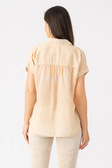 Silk short sleeve blouse in Tapioca
