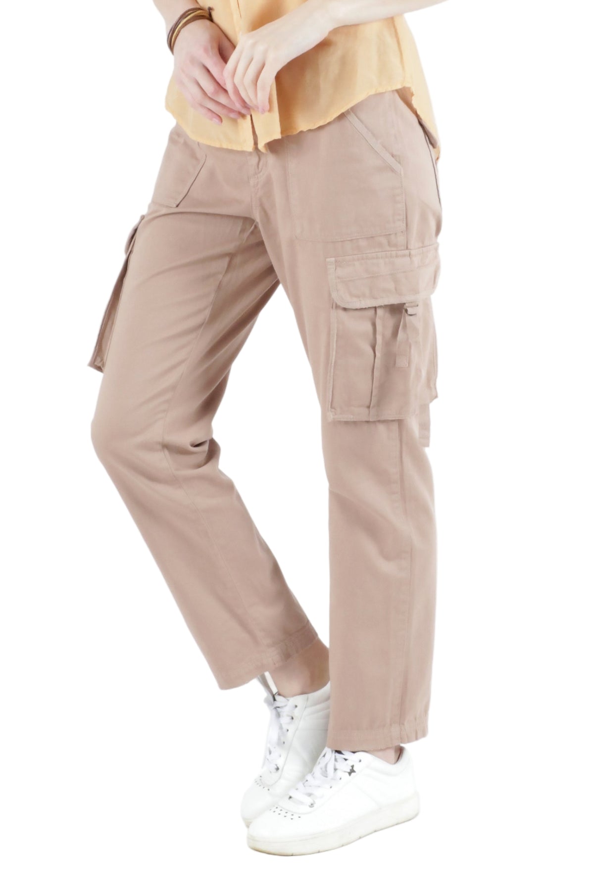 Cargo pants with tape closure pockets in Brown