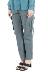Cargo pants with tape closure pockets in Stormy Blue