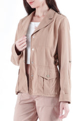Silk Military Jacket in Brown