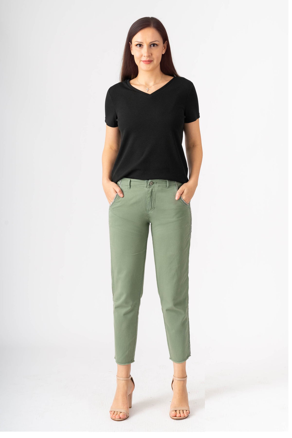 Easy fit pants with Raw Stripes in Myrtle Green