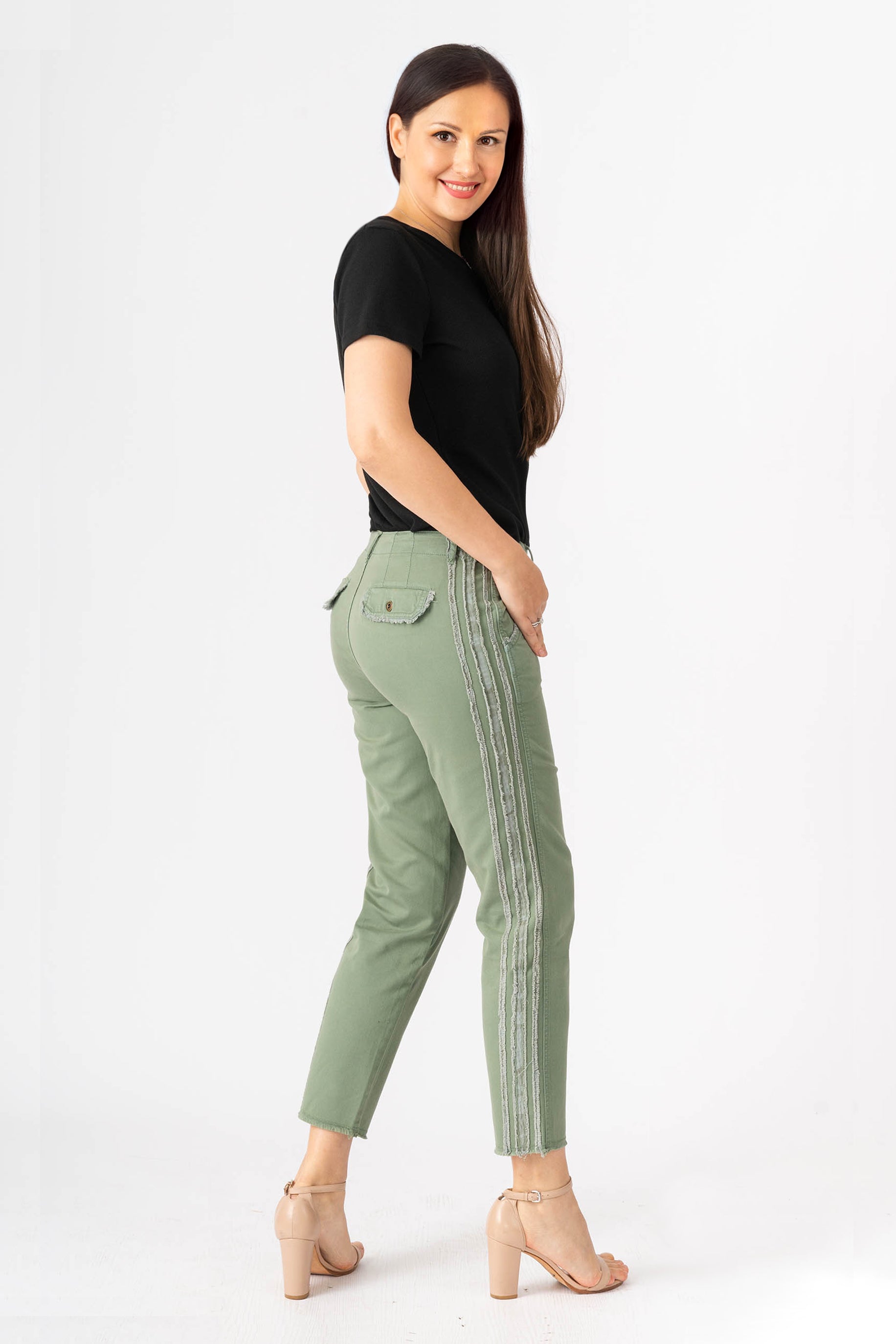 Easy fit pants with Raw Stripes in Myrtle Green