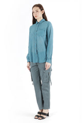 Cargo pants with tape closure pockets in Stormy Blue