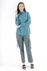 Cargo pants with tape closure pockets in Stormy Blue