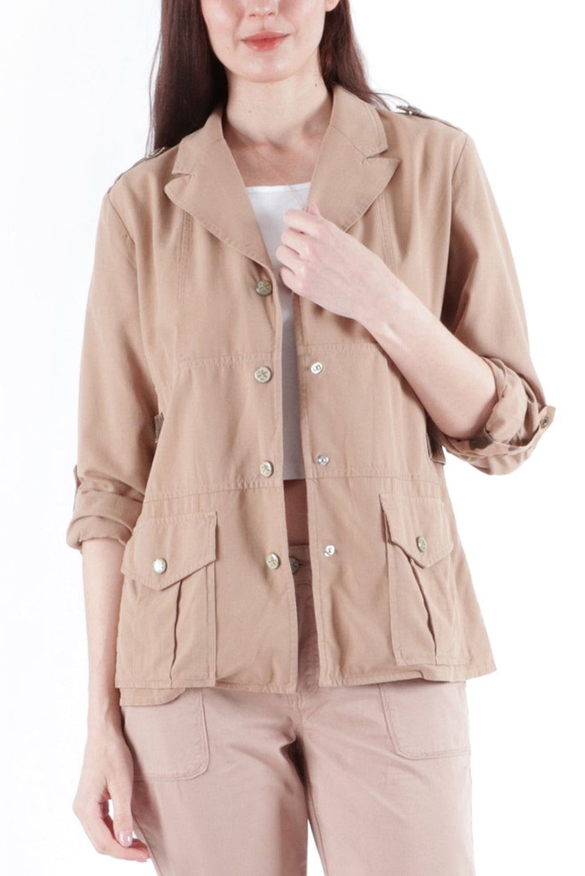 Silk Military Jacket in Brown