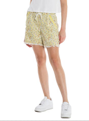 Silk Bermuda with elastic waistband in Yellow Ditsy Flowers