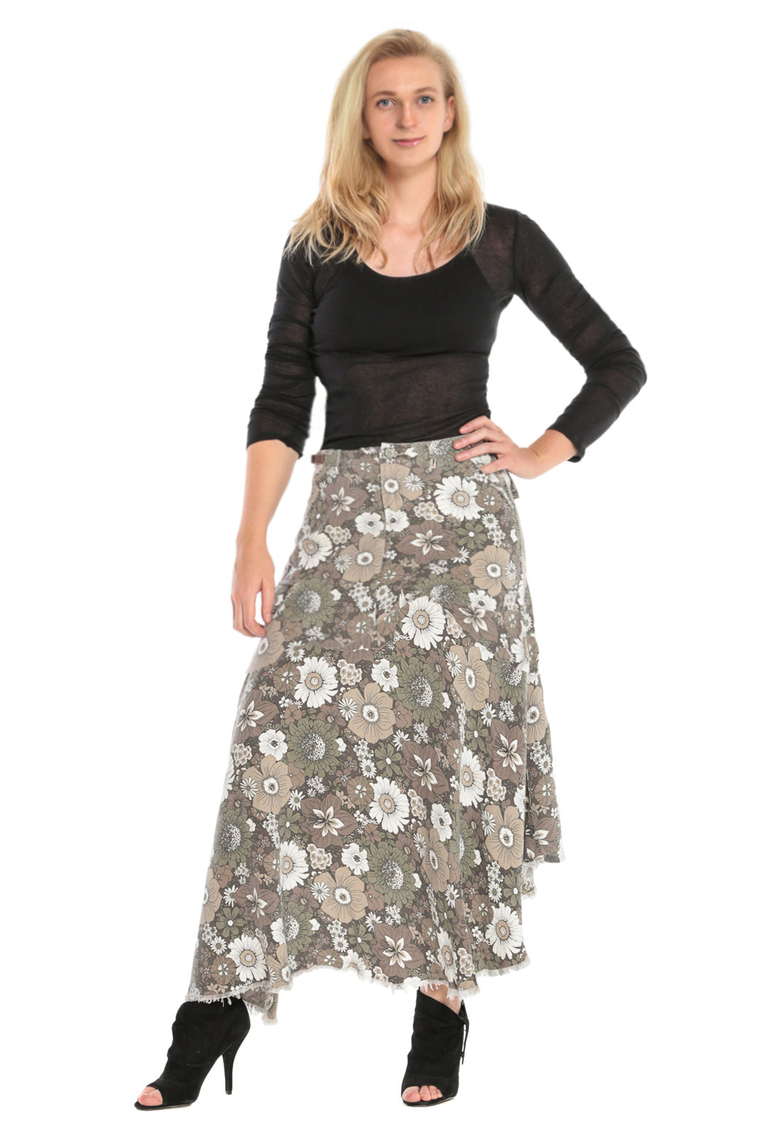 100% Silk asymmetric skirt in Fire Flower
