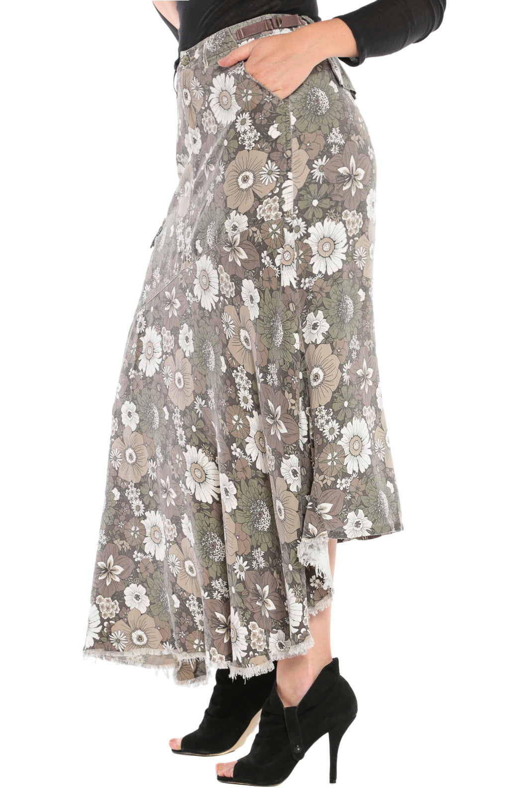 100% Silk asymmetric skirt in Fire Flower