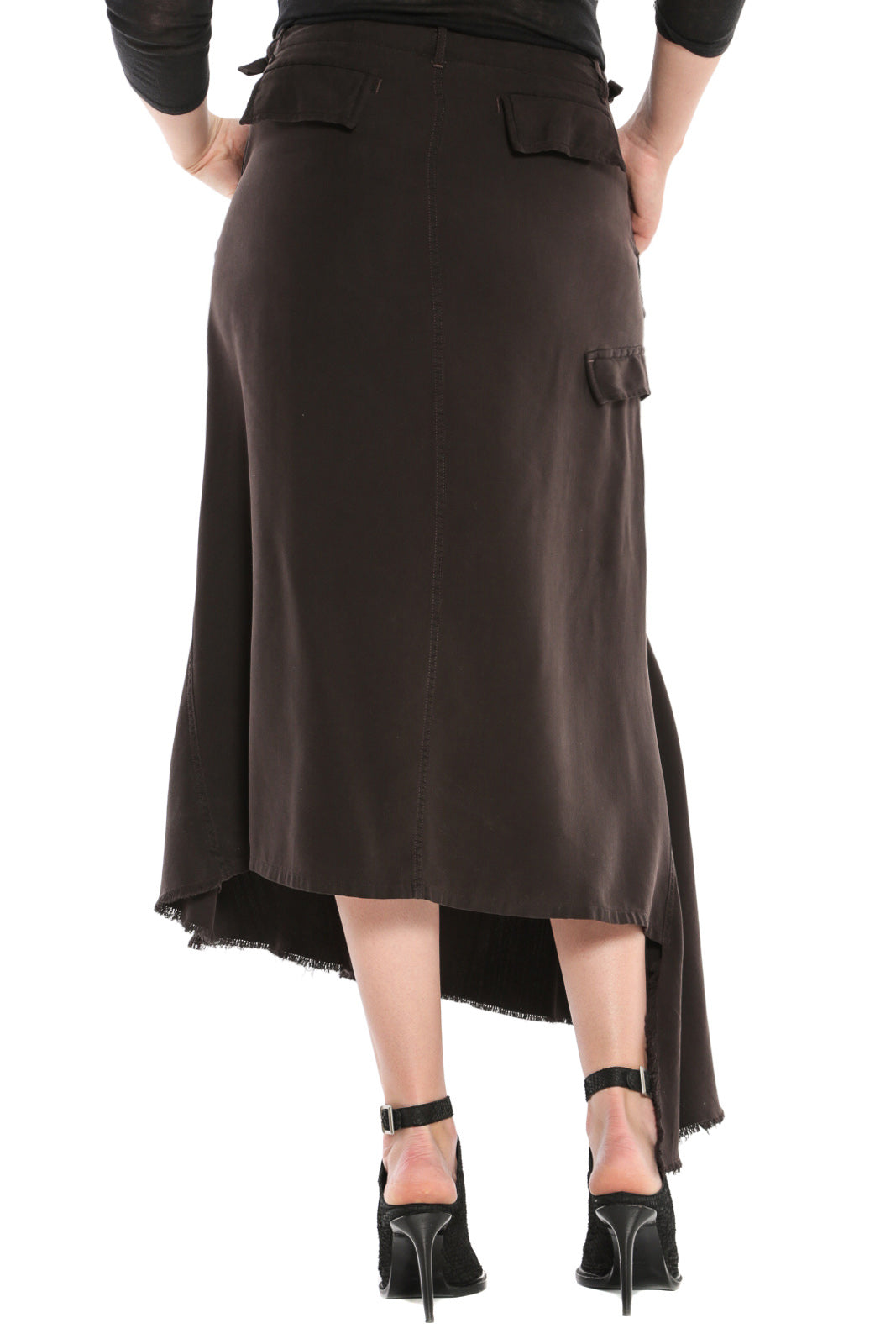 100% Silk asymmetric skirt in Licorice