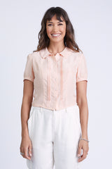 100% Silk Blouse with ruffle in Pink Sand