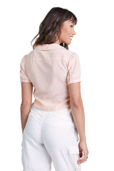 100% Silk Blouse with ruffle in Pink Sand