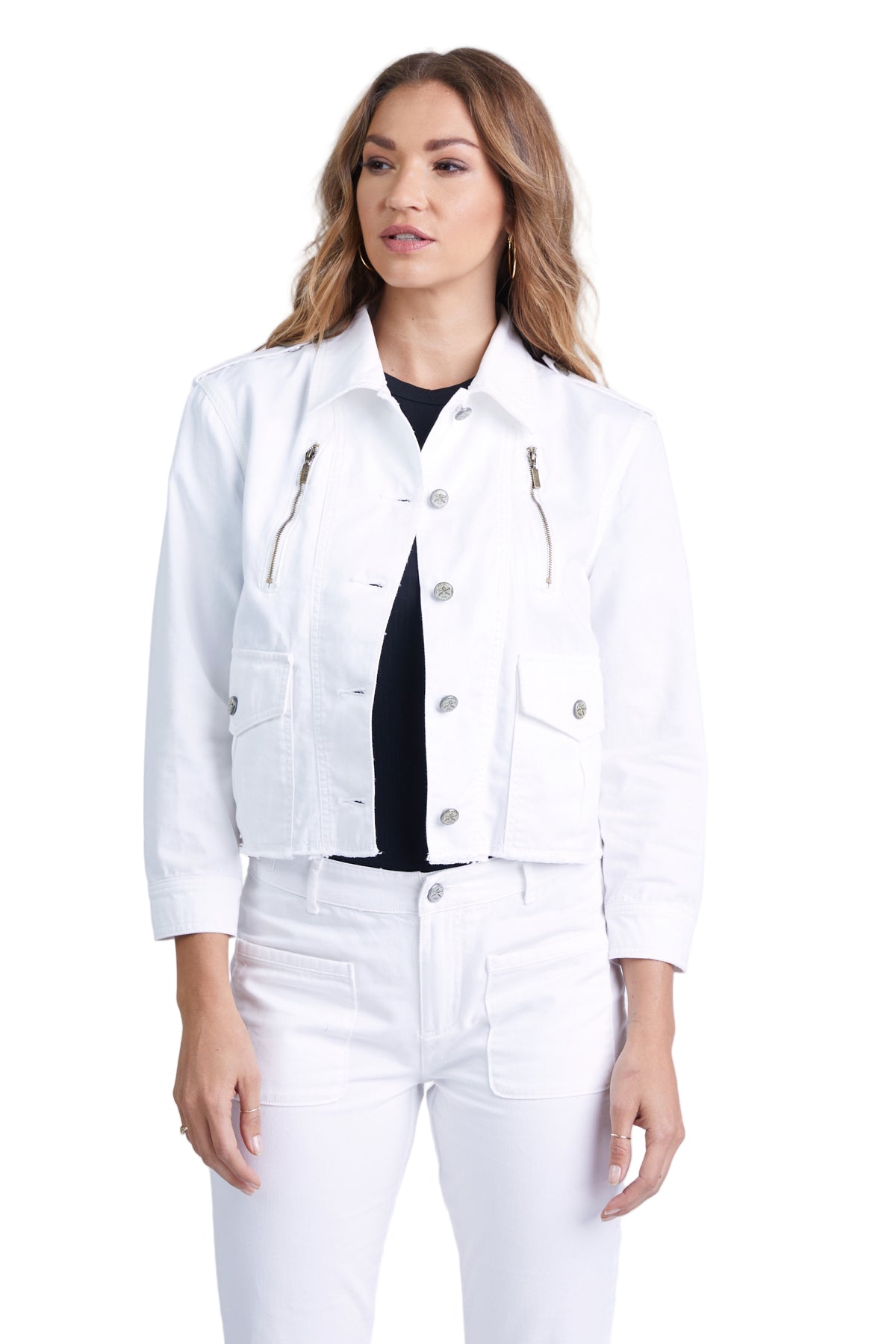 Collared crop jacket in White