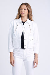 Collared crop jacket in White