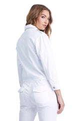 Collared crop jacket in White